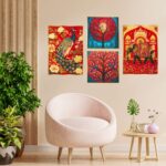 Set of Four Wall Paintings for Wall Dacoration Golden Framed Wall Paintings for Living Room & Bedroom Wall Art for Home Decoration & Office Wall Décor (13x10 inch CH-GD4-15)